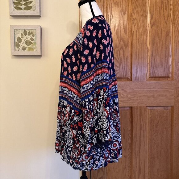 Xhilaration Open Duster 29” Long Shrug Cape Navy Paisley Boho Hippie Size XXL - Picture 3 of 9